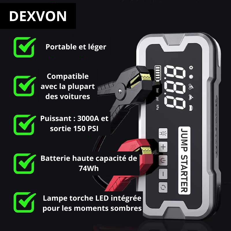 Dexvon - Démarreur portable 4 en 1 avec pompe à air Pro